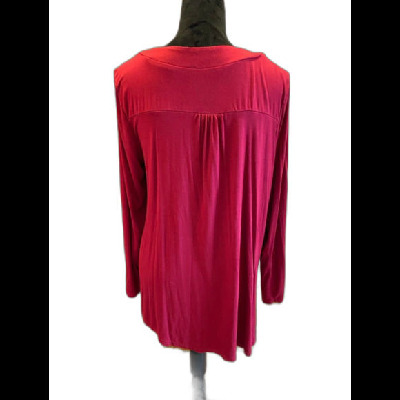 Blouse Size XL Top V Neck Pullover Burgundy Women Soft Long Sleeve Casual Chic - Picture 2 of 6